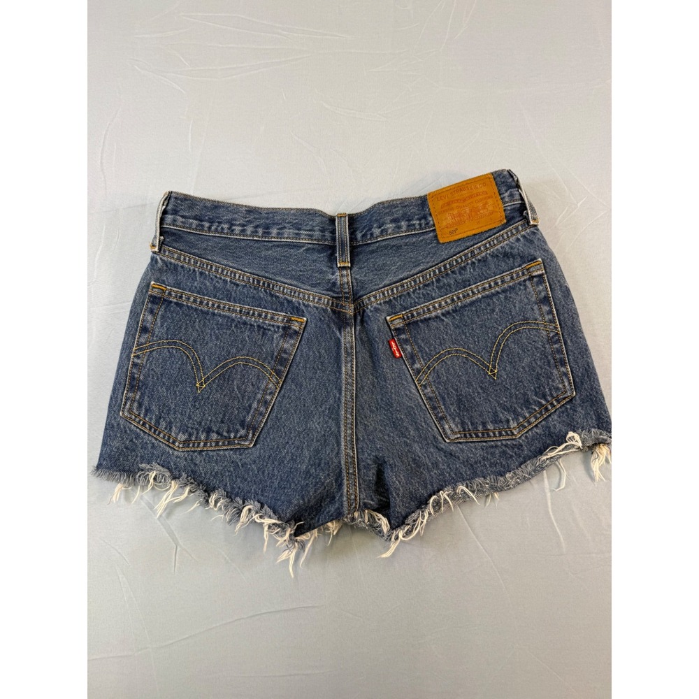 Levis Premium 501 Original Cut Off Denim Shorts Blue High Waisted W27 32317-0105 - Picture 2 of 14